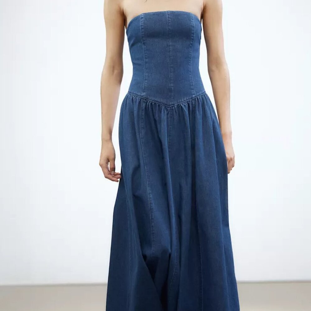 Zara TRF DENIM MIDI DRESS - M